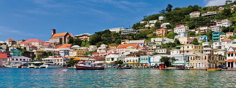 A view toward St George's from the sea, on the island of Grenada